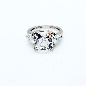 Ring Diamonique 3 Stone Sterling Silver 925 Cushion Triangle Cut Engagement